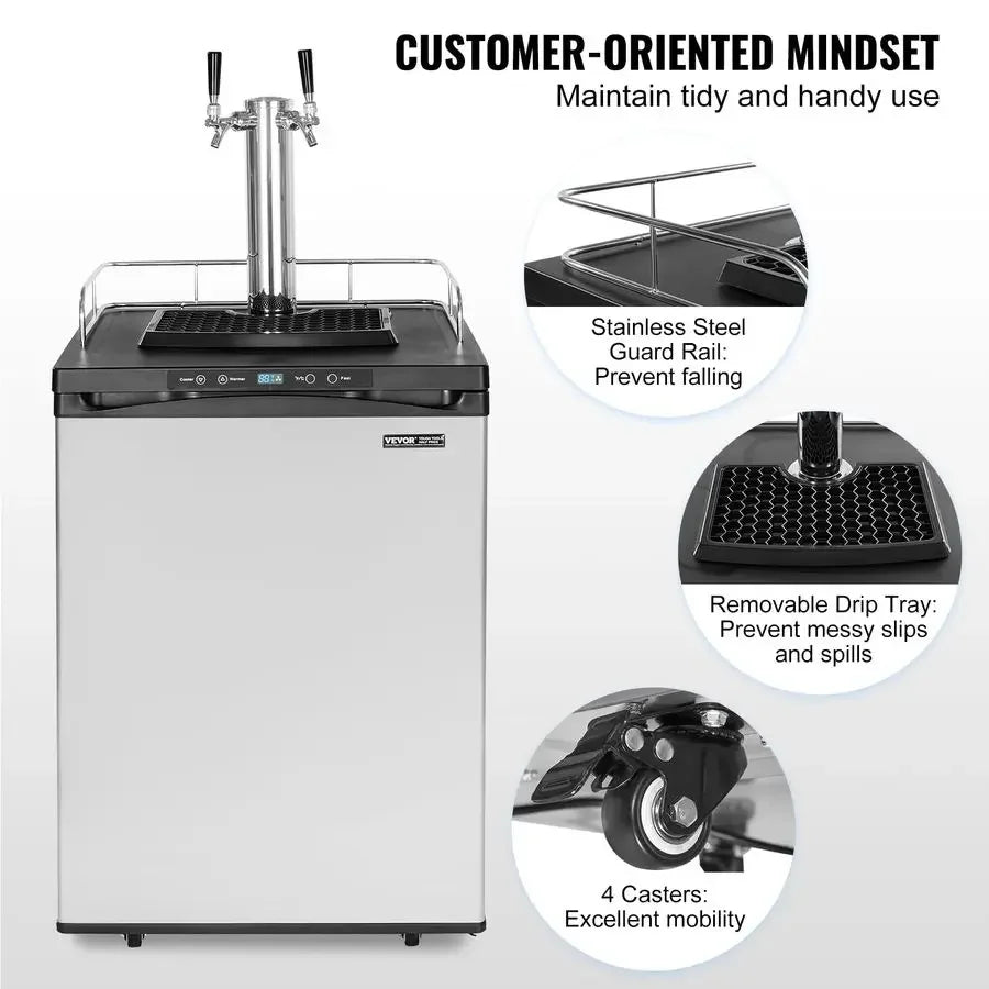 XMSJ Beer Kegerator Dual Tap Draft Beer Dispenser With Shelf