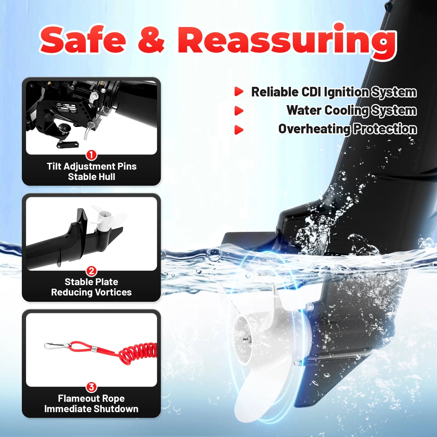 6HP 2 Stroke Outboard Motor 102cc Gasoline Engine With F N R Gear Water Cooling