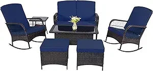 LEVELEVE Outdoor Rocking Bistro Set With Wicker Chairs And Glass Table