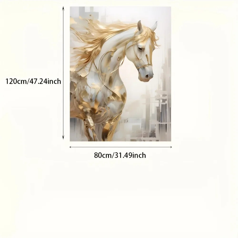 Hign-Concerned Golden Horse Frameless Wall Art Painting