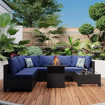 Outdoor 8 Piece Patio Furniture Set With Fire Pit Table