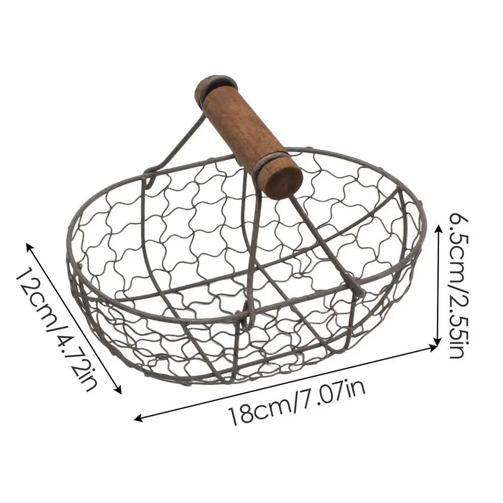 Egg Collecting Basket With Wooden Handle Farmhouse Decor