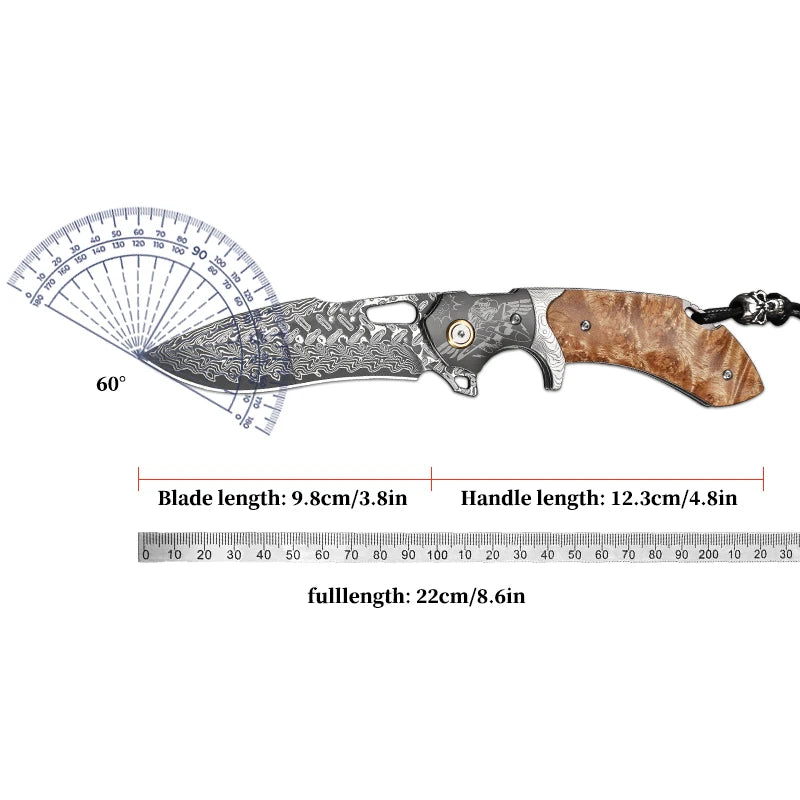 ALVELYDIY Handmade Japanese Damascus Steel Folding Pocket Knife With Sheath