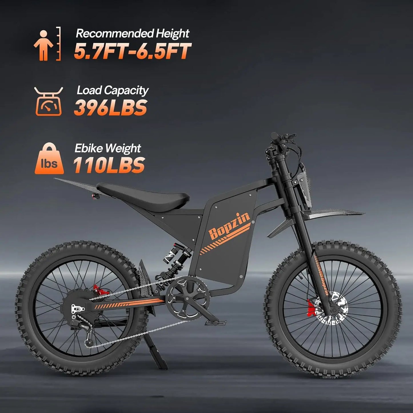 Bopzin Electric Dirt Bike for Adults 3000W 60V Full Suspension