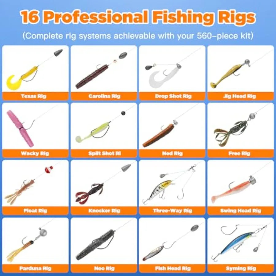 560Pcs Fishing Tackle Box Kit with Lures and Accessories