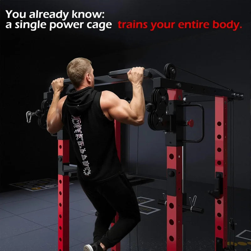 Power Rack With Lat Pulldown Dual Pulley Home Gym Cage