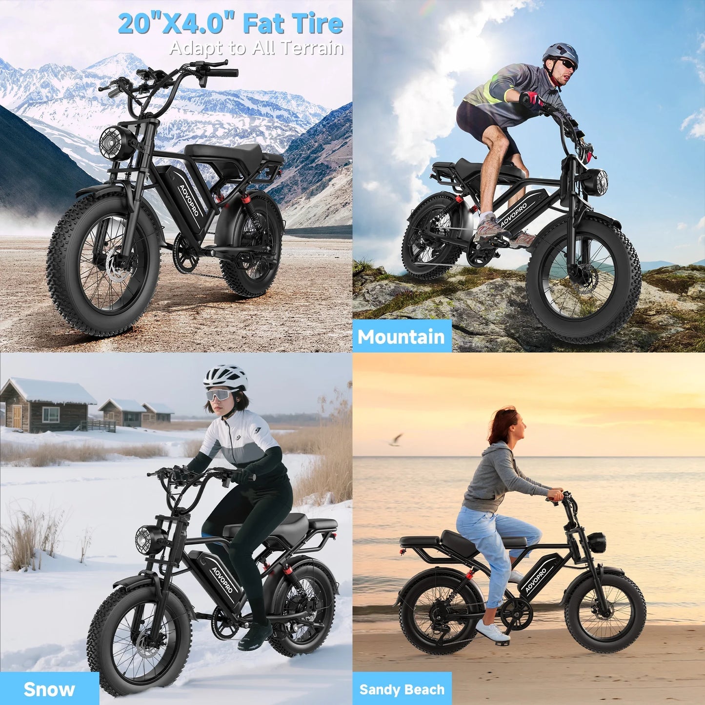 AOVOPRO AP20 Electric Bike 1500W Fat Tire Beast Top Speed