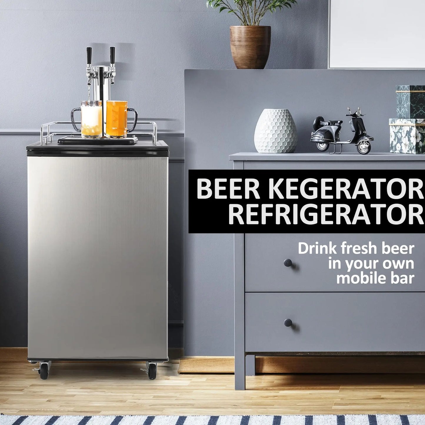 Stainless Steel Kegerator Dual Tap Beer Dispenser With Drip Tray