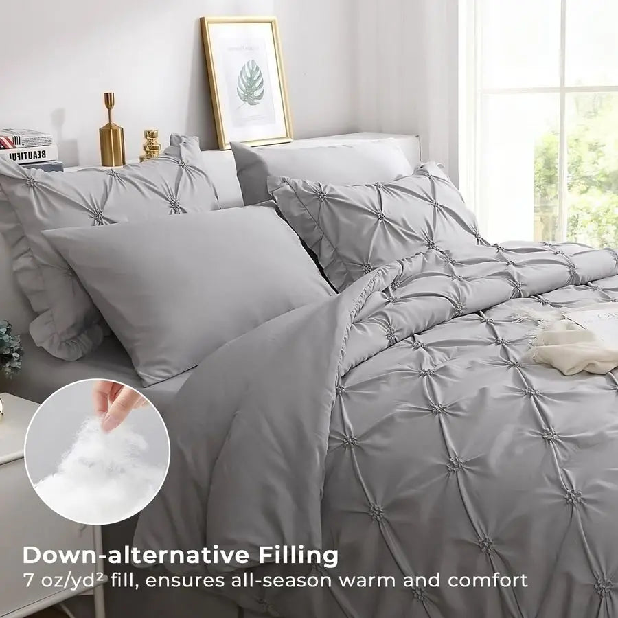 Pintuck Comforter Duvet Cover Set With Pillowcases