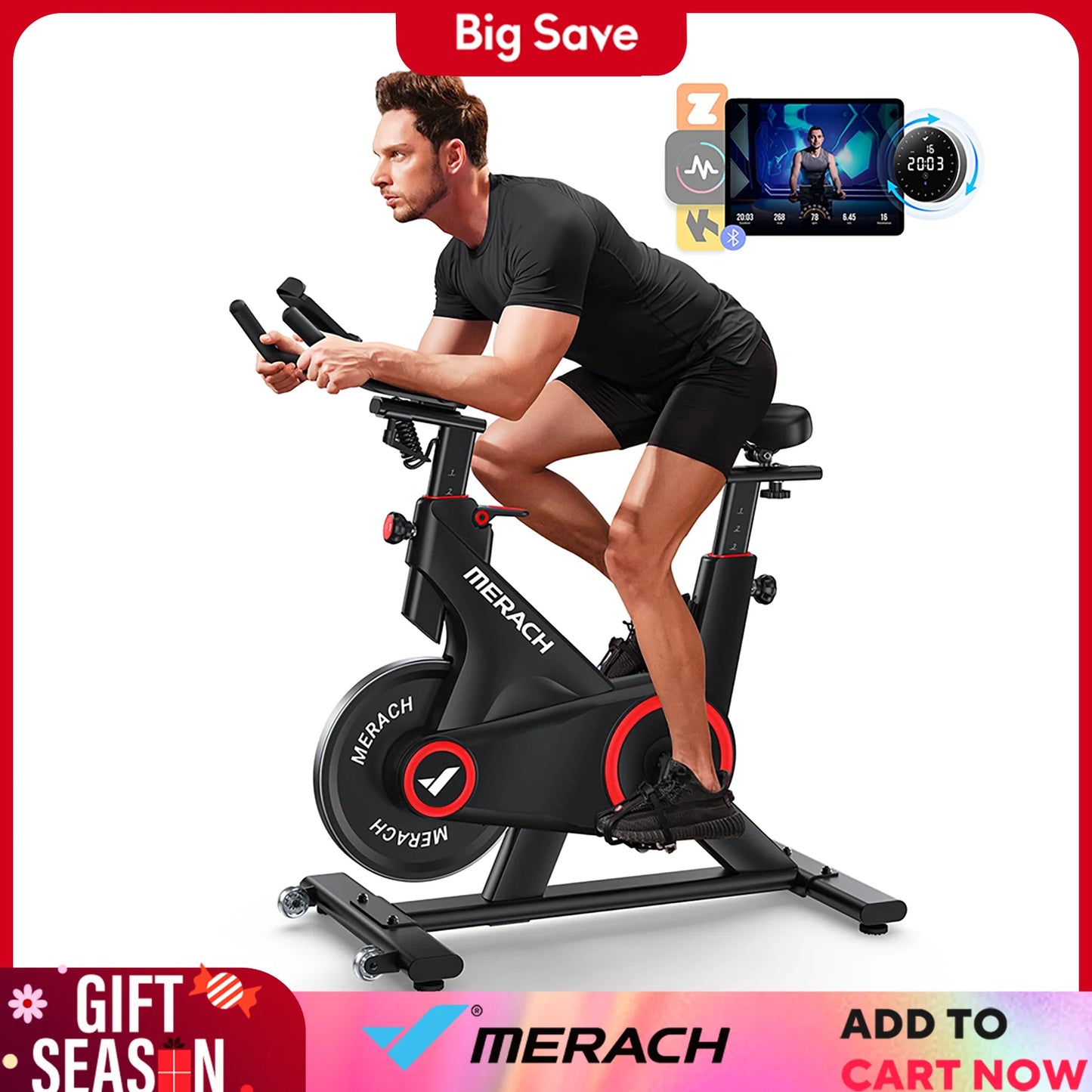 Merach Indoor Exercise Bike With Auto Resistance Bluetooth App Data Tracking