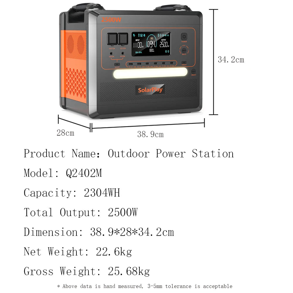 SOLARPLAY Q2501 Q2402M Portable Power Station 2160Wh LiFePO4
