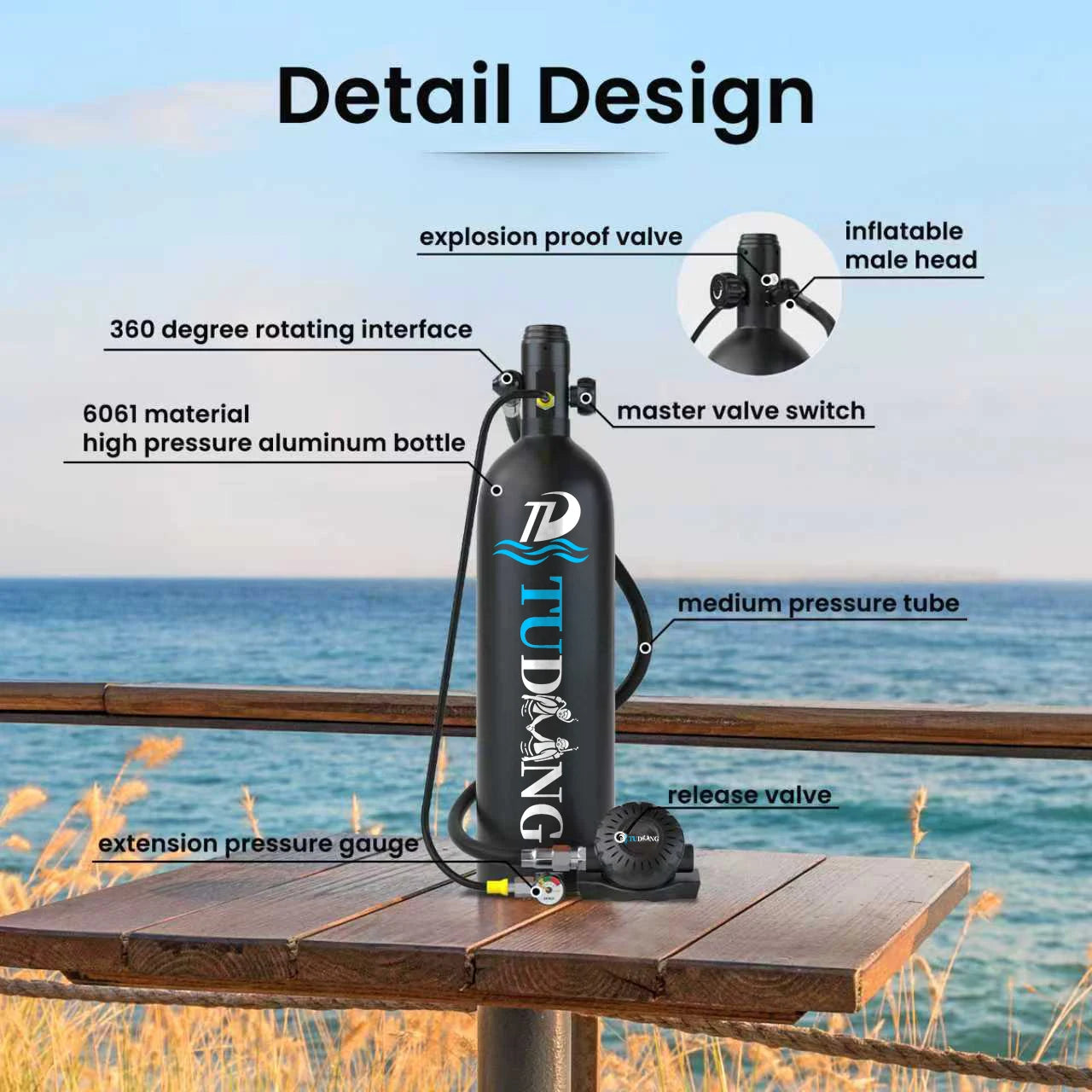 TUDIVING S700Plus Portable Scuba Tank For 30 To 45 Minutes Breathing Time