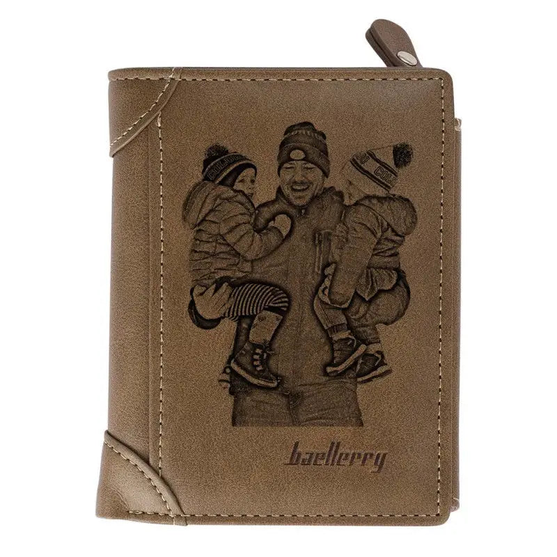 Zciti Custom Photo Engraved Wallet PU Leather Three Fold Vertical Wallet