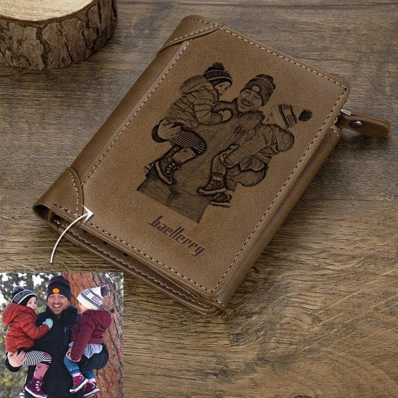 Zciti Custom Photo Engraved Wallet PU Leather Three Fold Vertical Wallet