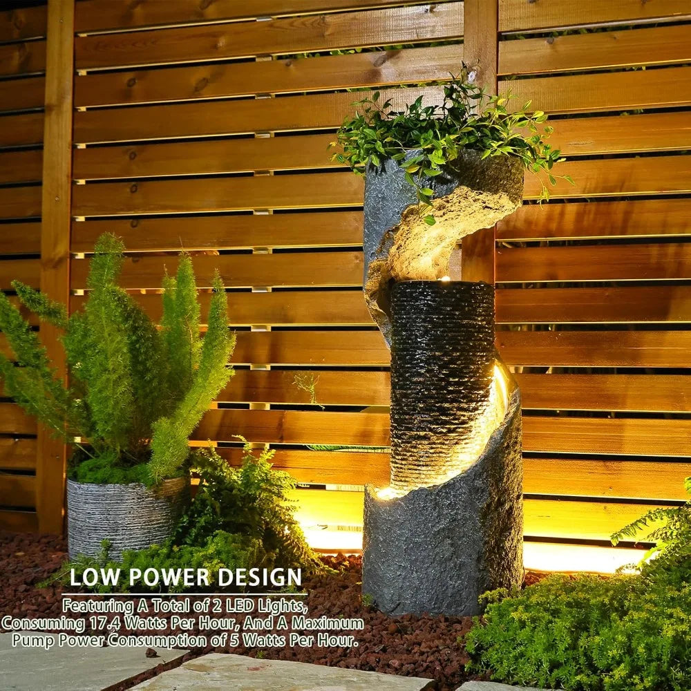 Bumilgar Outdoor Water Fountain With LED Lights Standing Indoor Outdoor