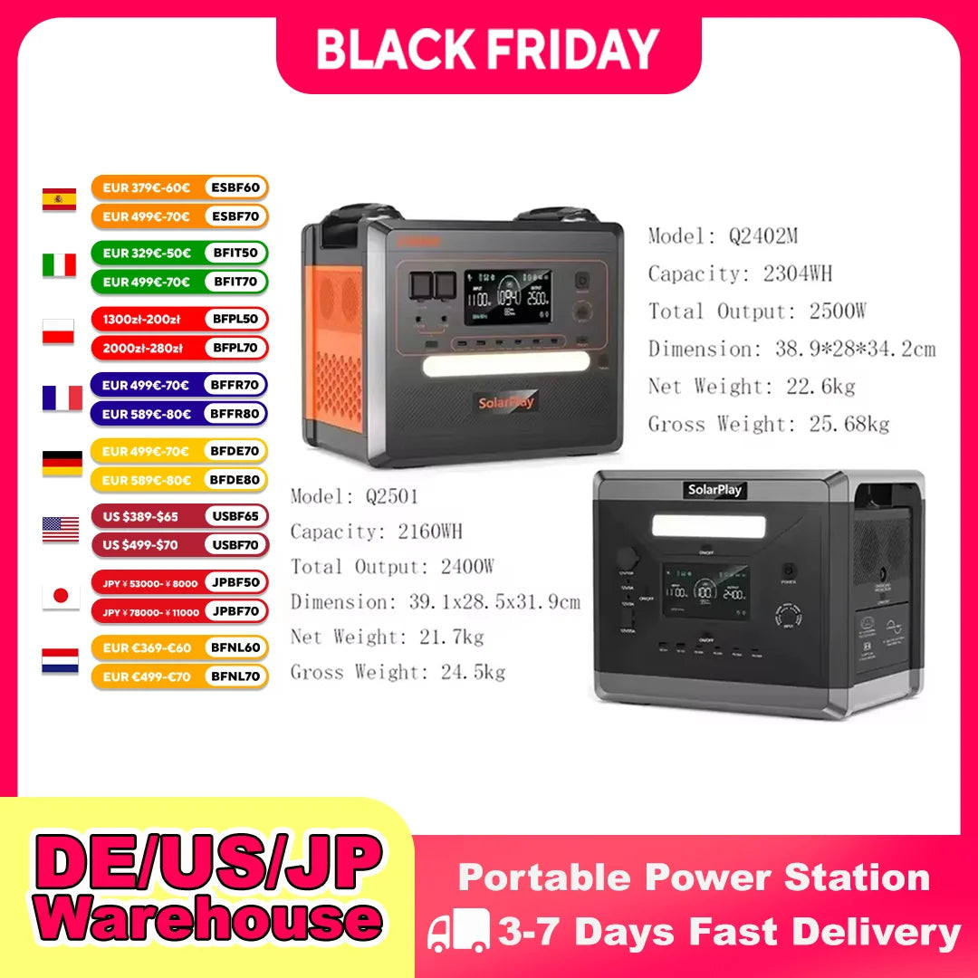 SOLARPLAY Q2501 Q2402M Portable Power Station 2160Wh LiFePO4