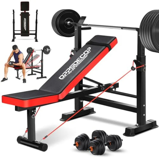 XMSJ 6 in 1 Weightlifting Bench Set With Squat Rack