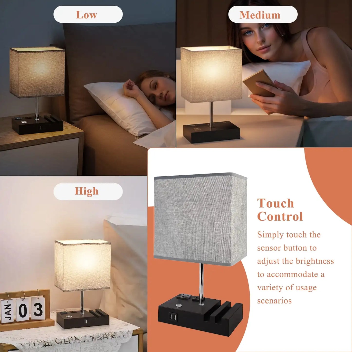 SZRSTH Bedside Lamp With Dual USB Charging Ports Dimmable