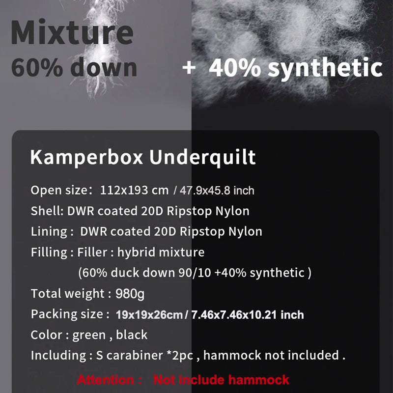 Kamperbox Down Hammock Underquilt And Camping Quilt For Sleeping Bags