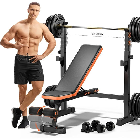 XMSJ Olympic Weight Bench With Squat Rack For Home Gym