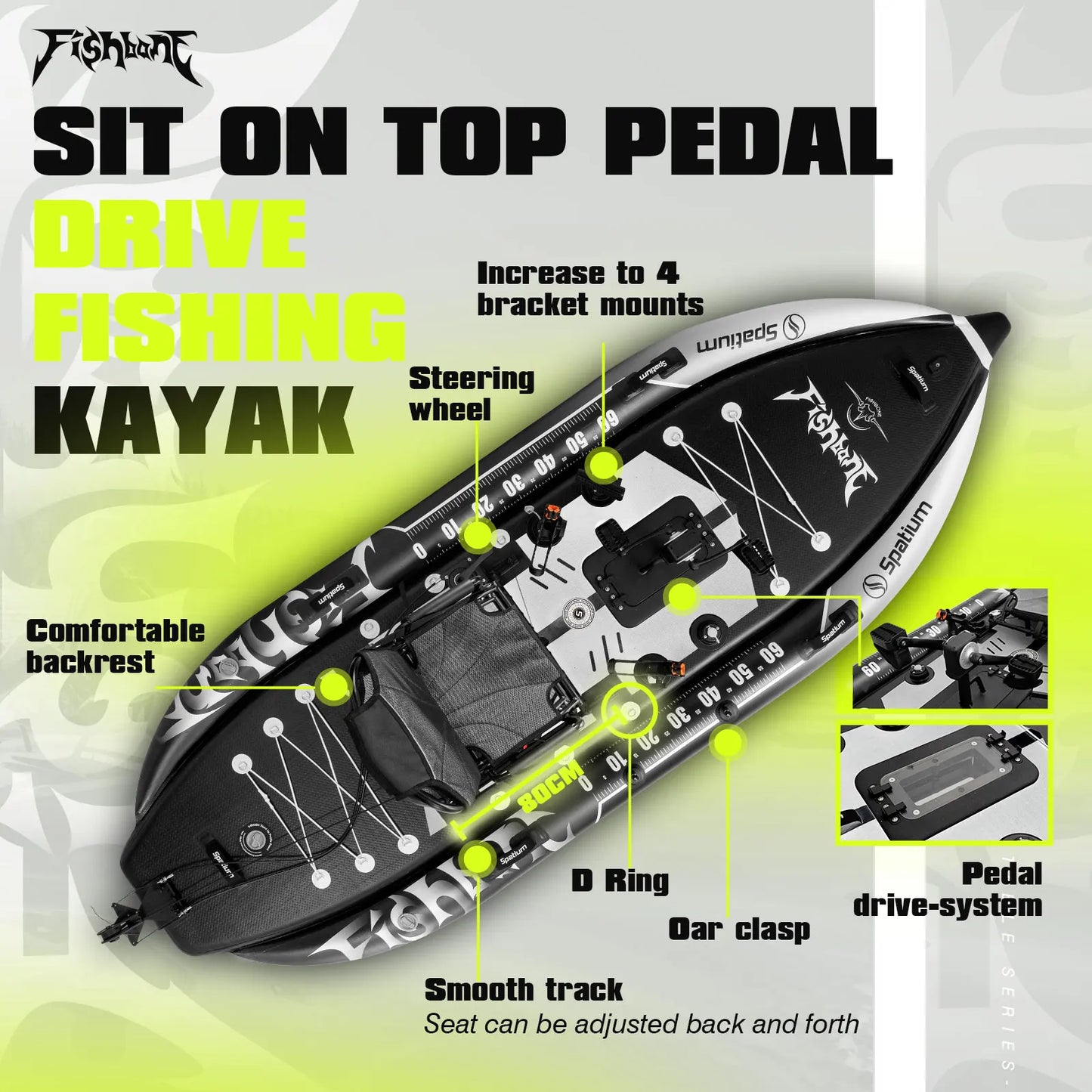 Spatium Fishing Kayak Pedal Drive Sit On Top Power System