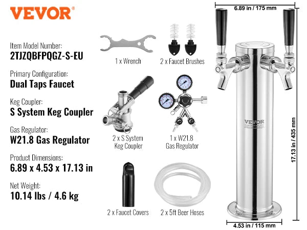Kegerator Tower Kit Single Tap Beer Conversion Stainless Steel