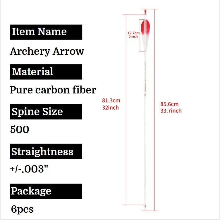 AMEYXGS Pure Carbon Arrows 500 Spine Target Shooting Archery