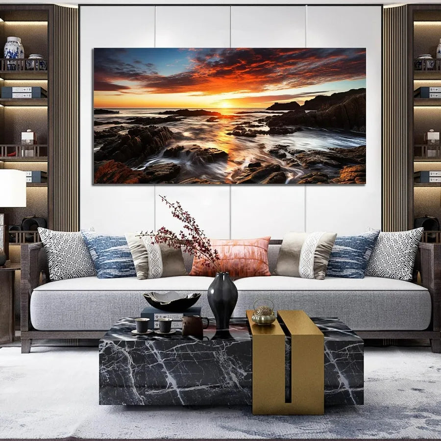 Natural Landscape Canvas Wall Art Ocean Sunset Panorama