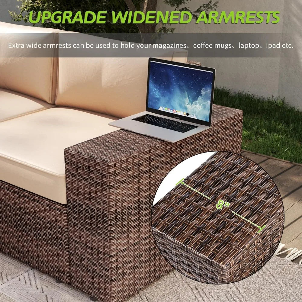 7 Piece Patio Furniture Set With Fire Pit Table Wicker