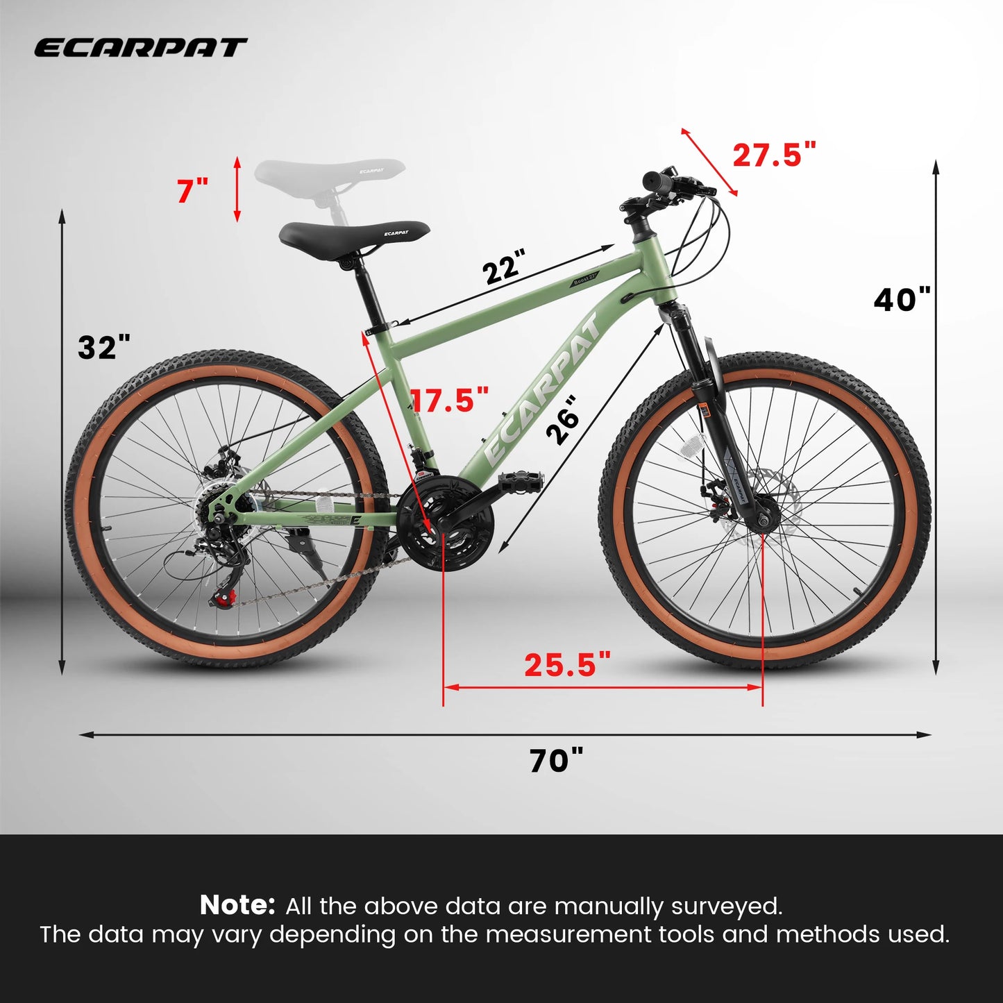 Ecarpat Mountain Bike 21 Speed Steel Frame Disc Brakes