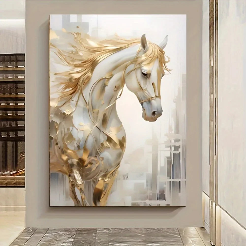 Hign-Concerned Golden Horse Frameless Wall Art Painting