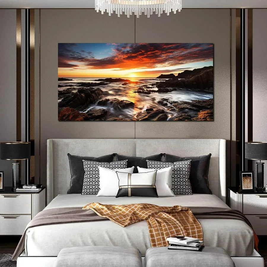 Natural Landscape Canvas Wall Art Ocean Sunset Panorama