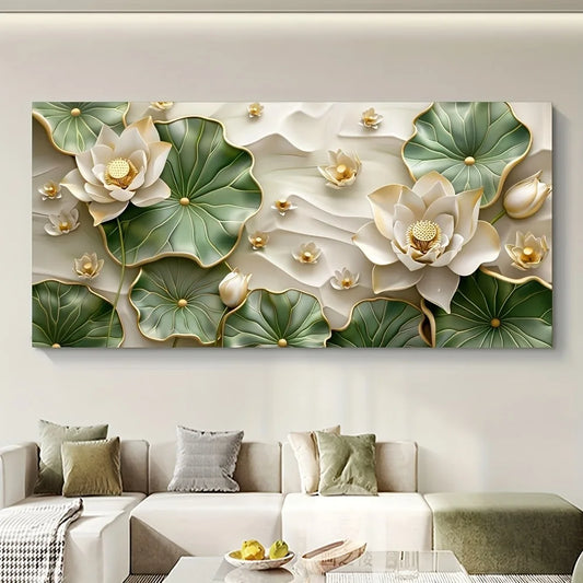Hign-concerned Modern Abstract Lotus Leaf Canvas Art For Living Room