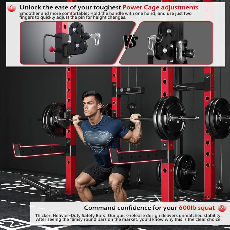Power Rack With Lat Pulldown Dual Pulley Home Gym Cage