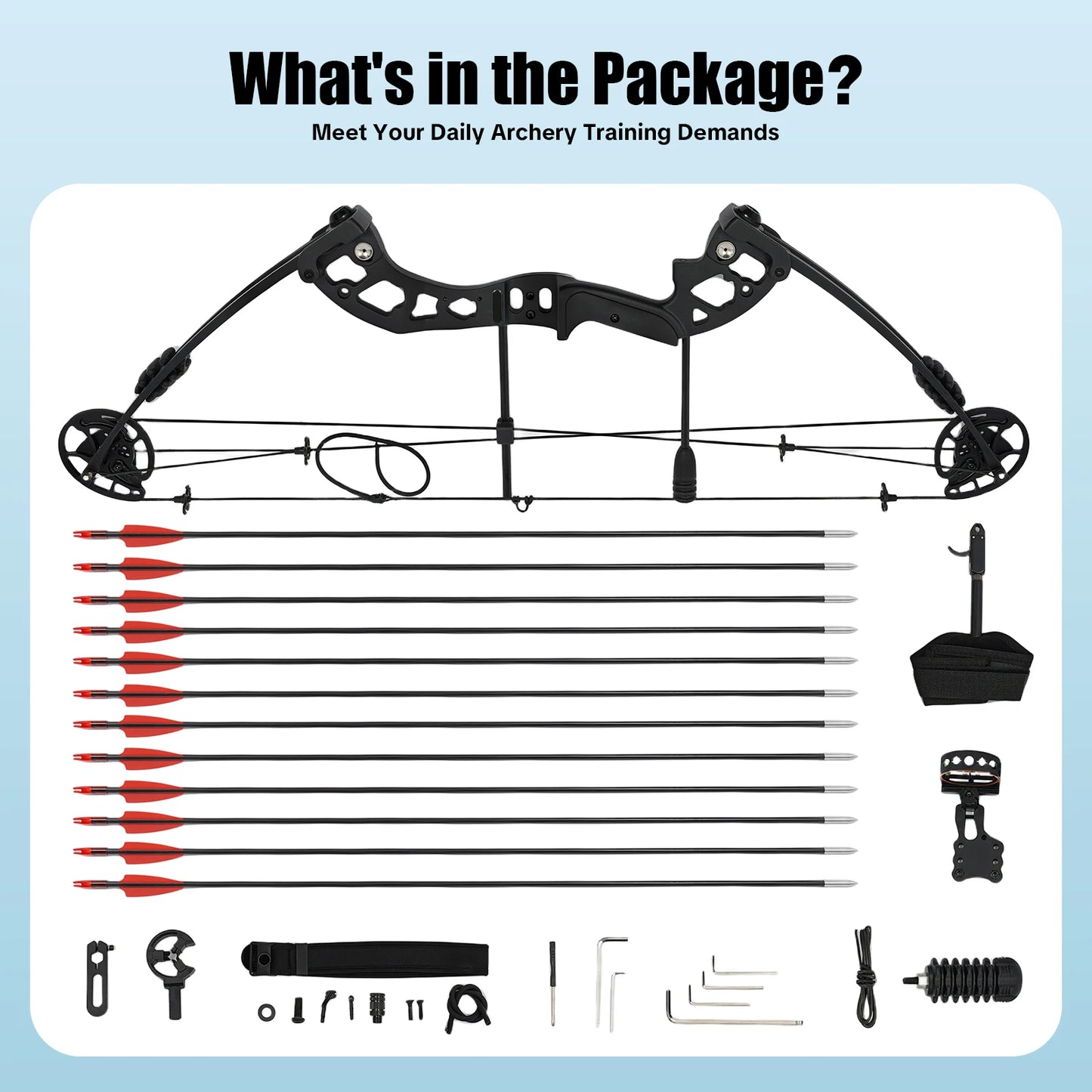 Right Hand Compound Bow Hunting Kit With 3 Pin Sight