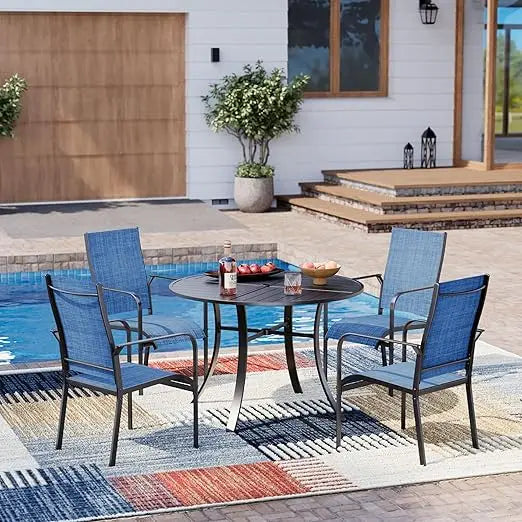 All Weather Rattan Patio Dining Set With Wood Table Top And Umbrella Hole