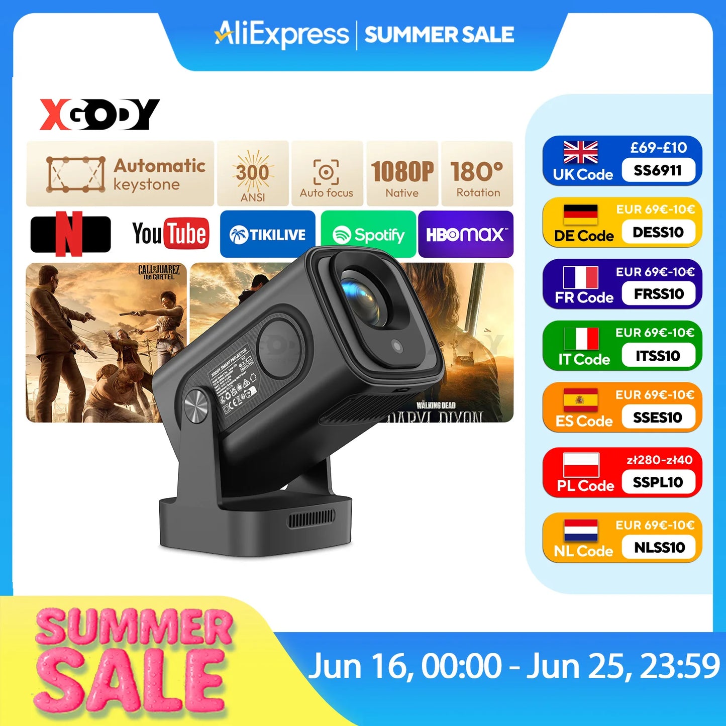XGODY 4K Projector With Bluetooth WiFi Android Home Theater