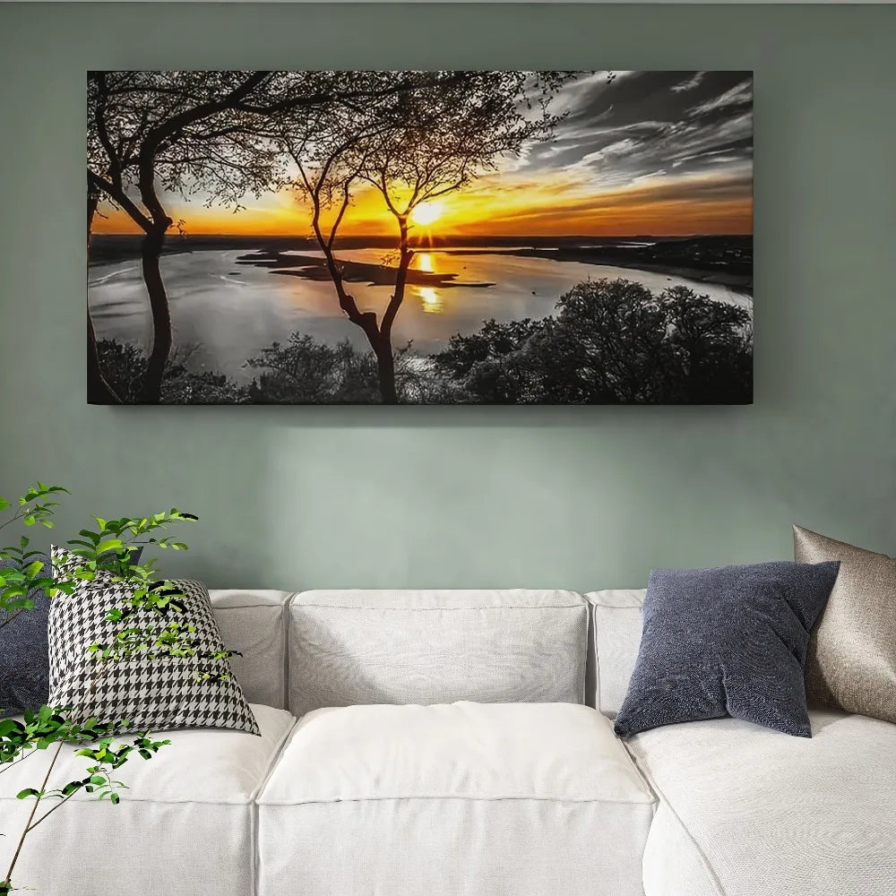 Hign-concerned Sunset Landscape Art Forest Scenery for Interior Decor