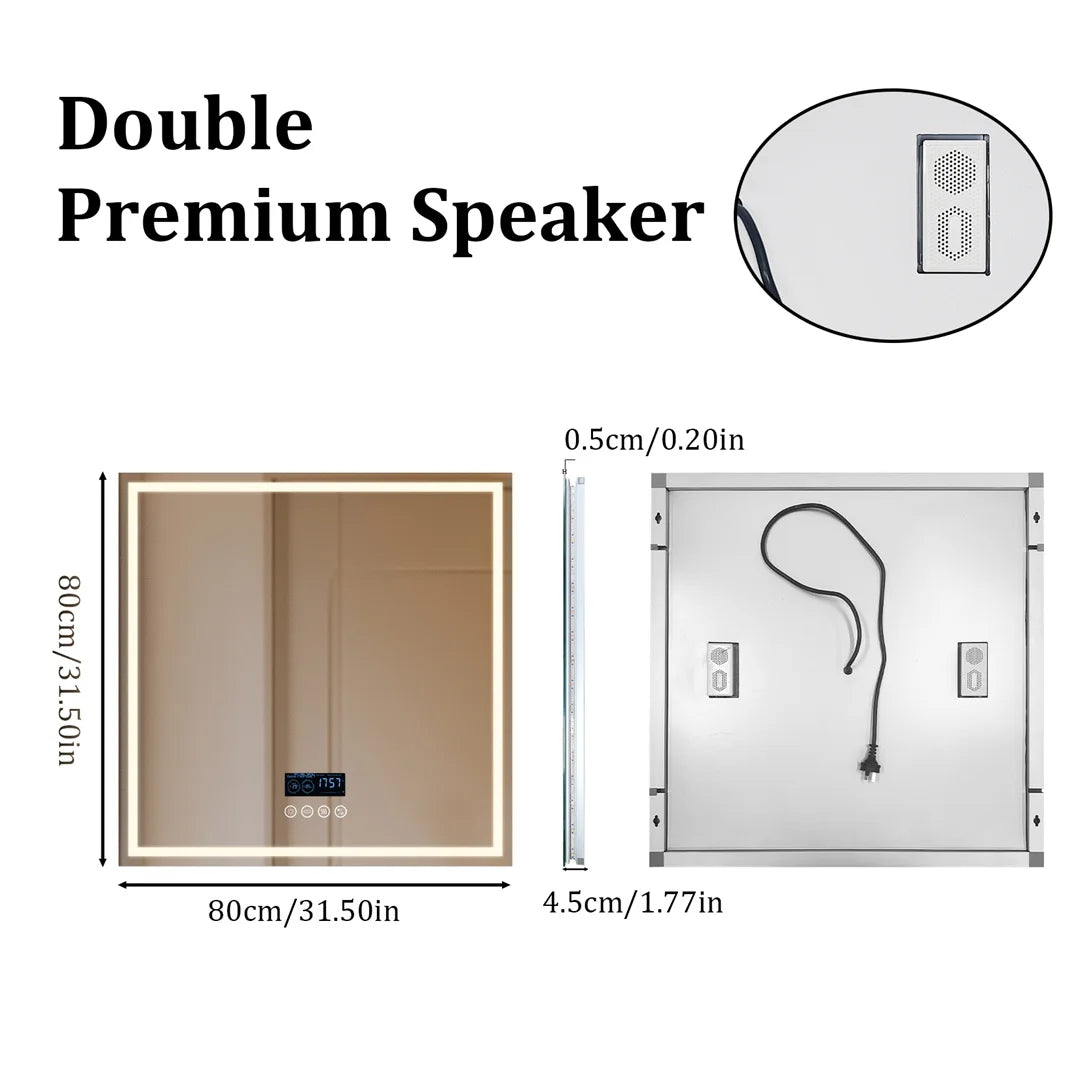 LUVODIC Illuminated Bluetooth Bathroom Mirror With Anti Fog LED And Speaker