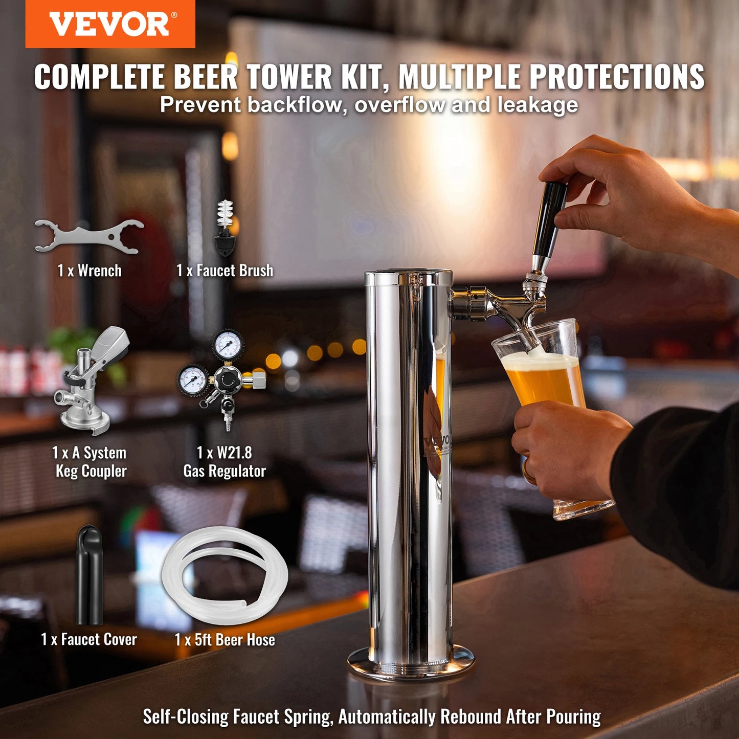 Kegerator Tower Kit Single Tap Beer Conversion Stainless Steel