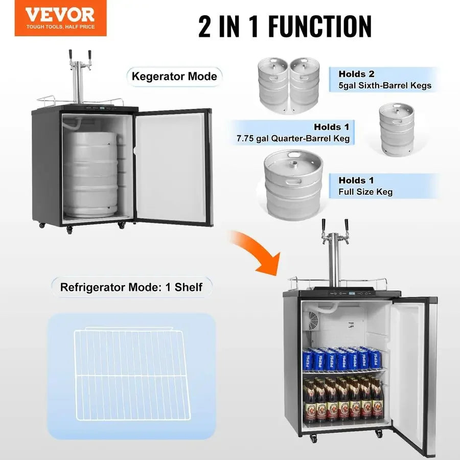 XMSJ Beer Kegerator Dual Tap Draft Beer Dispenser With Shelf