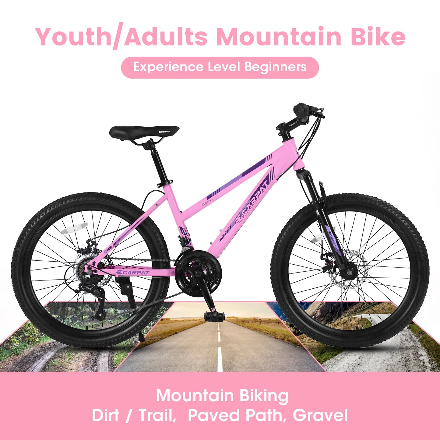 Ecarpat Mountain Bike With 21 Speed Disc Brakes And Front Suspension