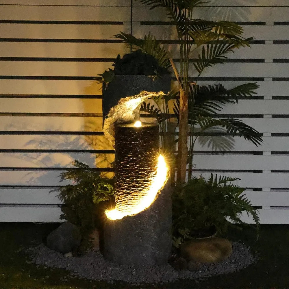 Bumilgar Outdoor Water Fountain With LED Lights Standing Indoor Outdoor