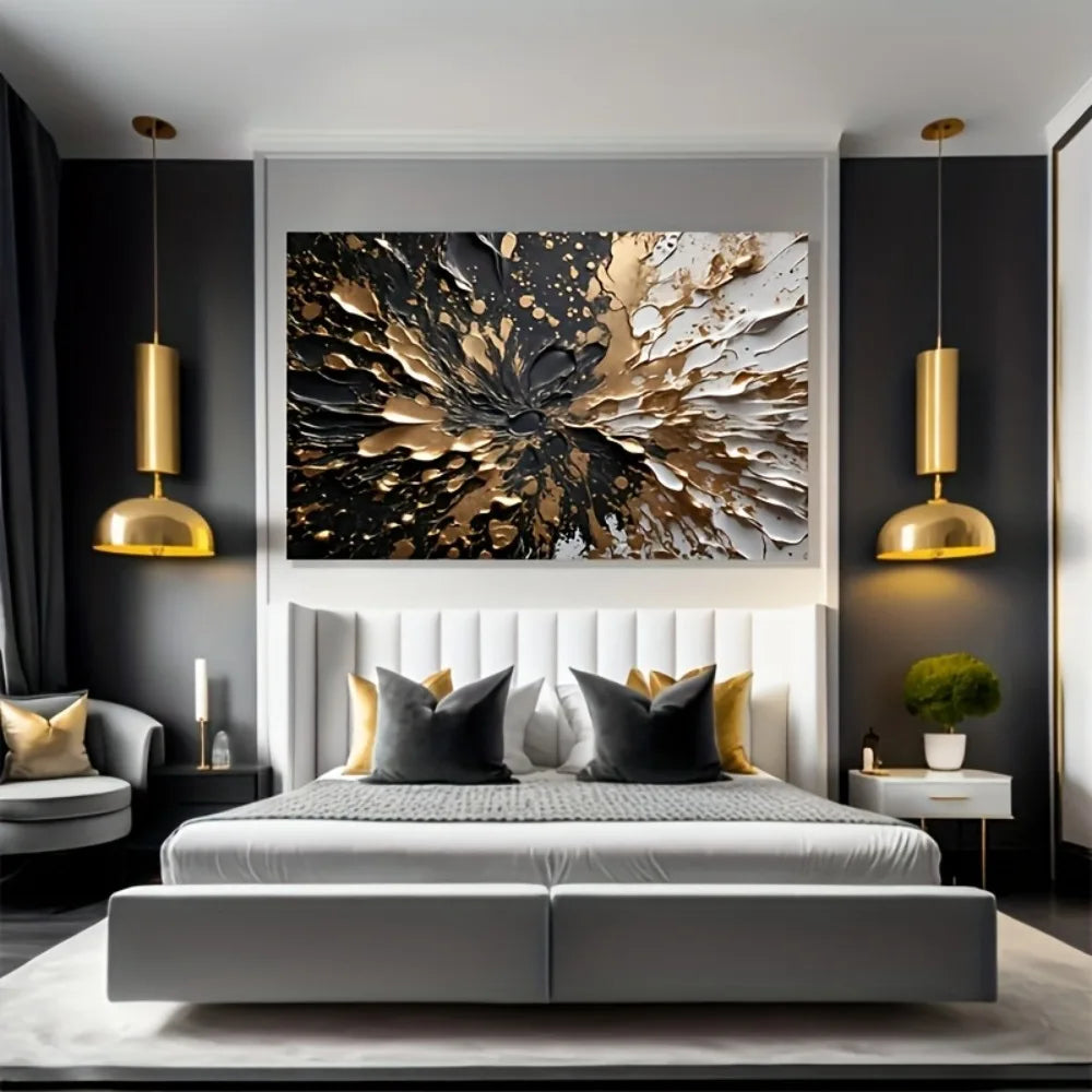 Hign-concerned Modern Abstract Ink Splash Wall Mural With Pine Frame