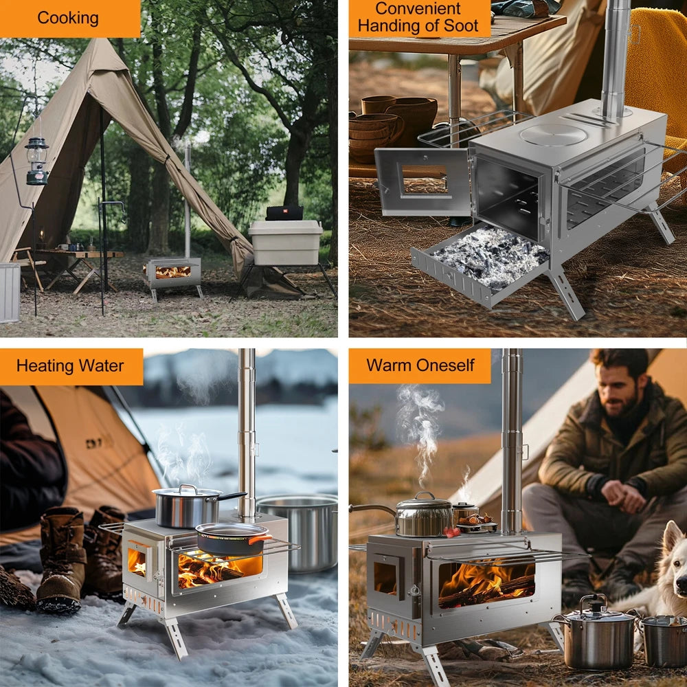 Feature Portable Wood Burning Stove Stainless Steel Log Burner
