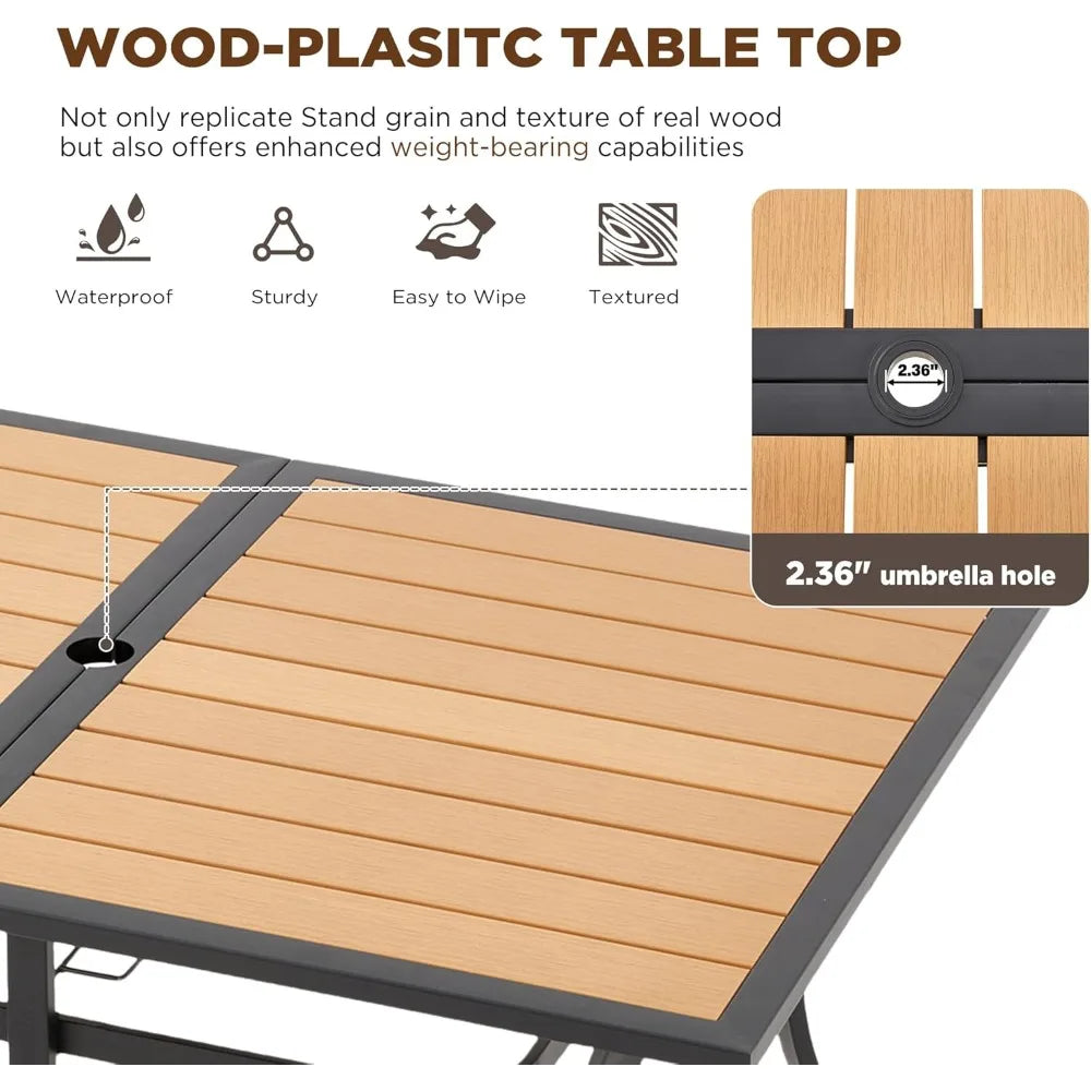 All Weather Rattan Patio Dining Set With Wood Table Top And Umbrella Hole