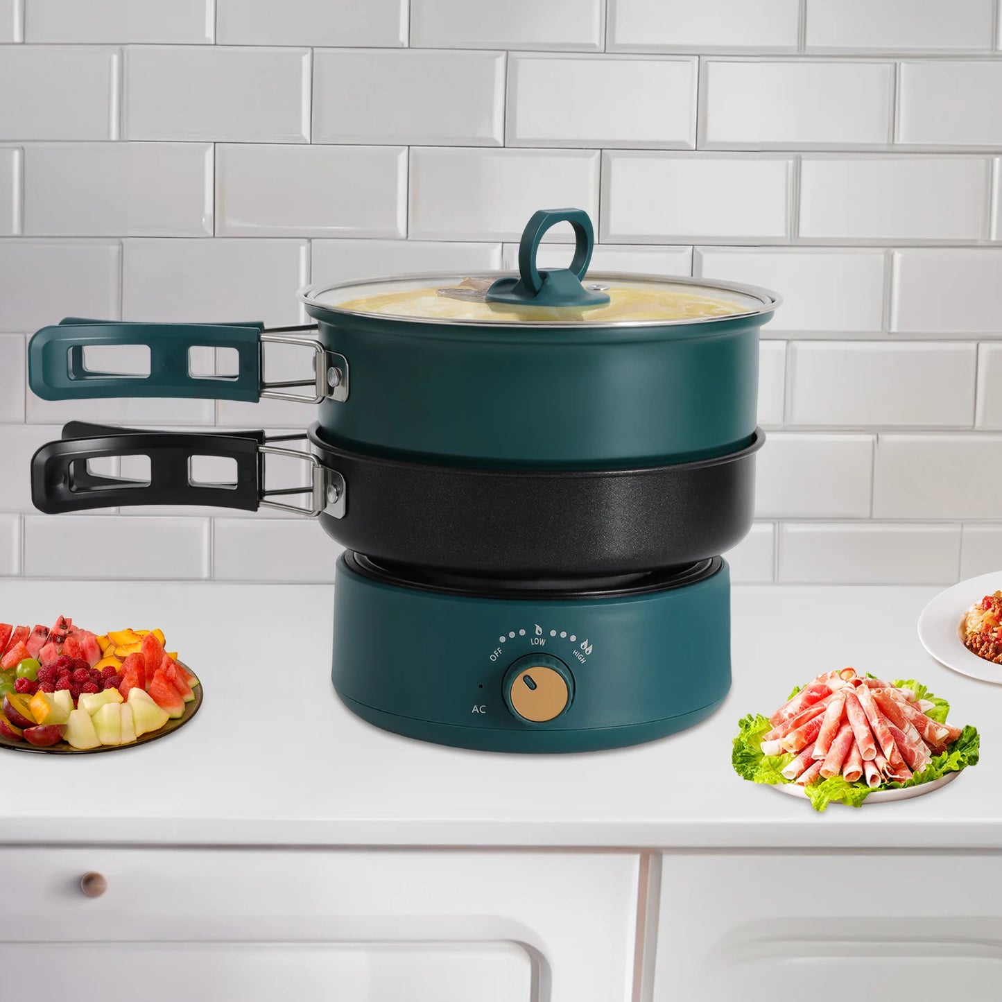Bymaocar Electric Hot Pot With Steamer Portable Travel Cooker