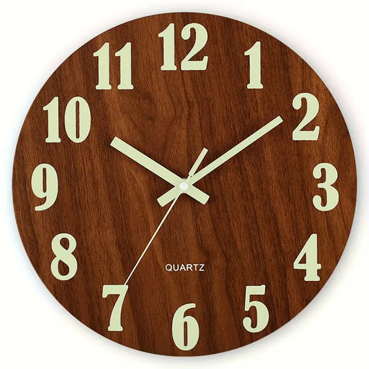 Combination Glow In The Dark Wooden Wall Clock Luminous