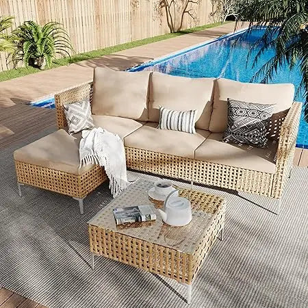 Outdoor 8 Piece Patio Furniture Set With Fire Pit Table