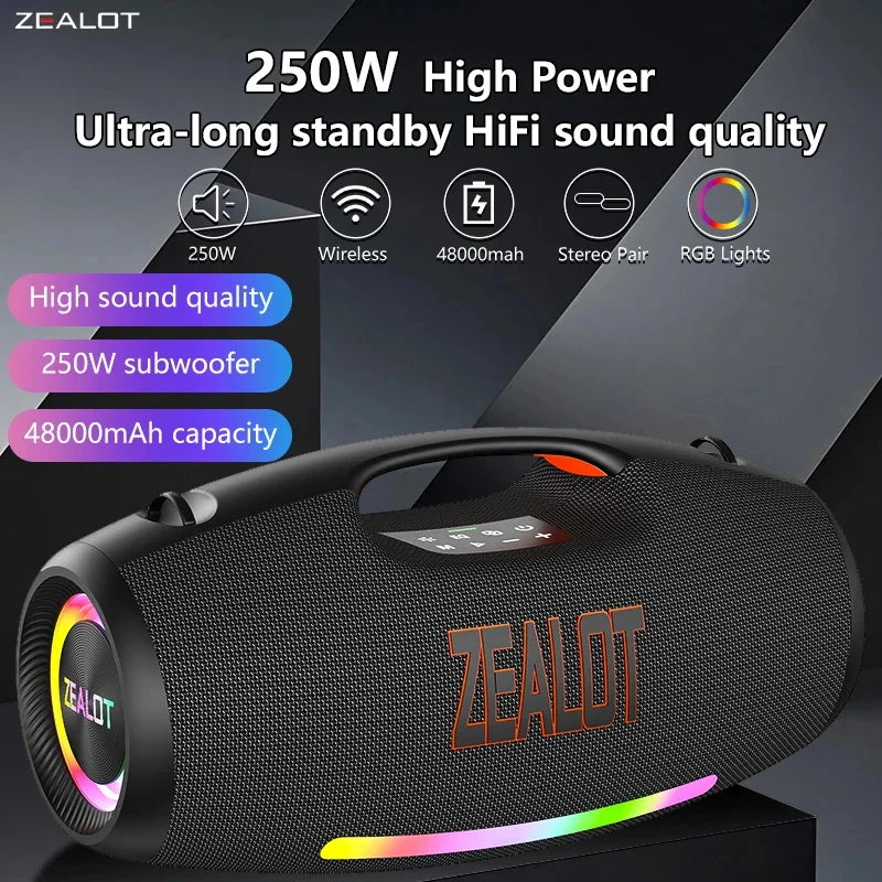 Zealot S89 250W Portable Bluetooth Speaker Waterproof 48000mAh RGB Light
